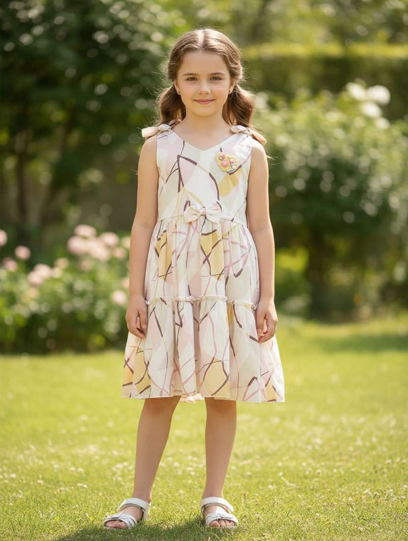 girls printed sleeveless tiered frock