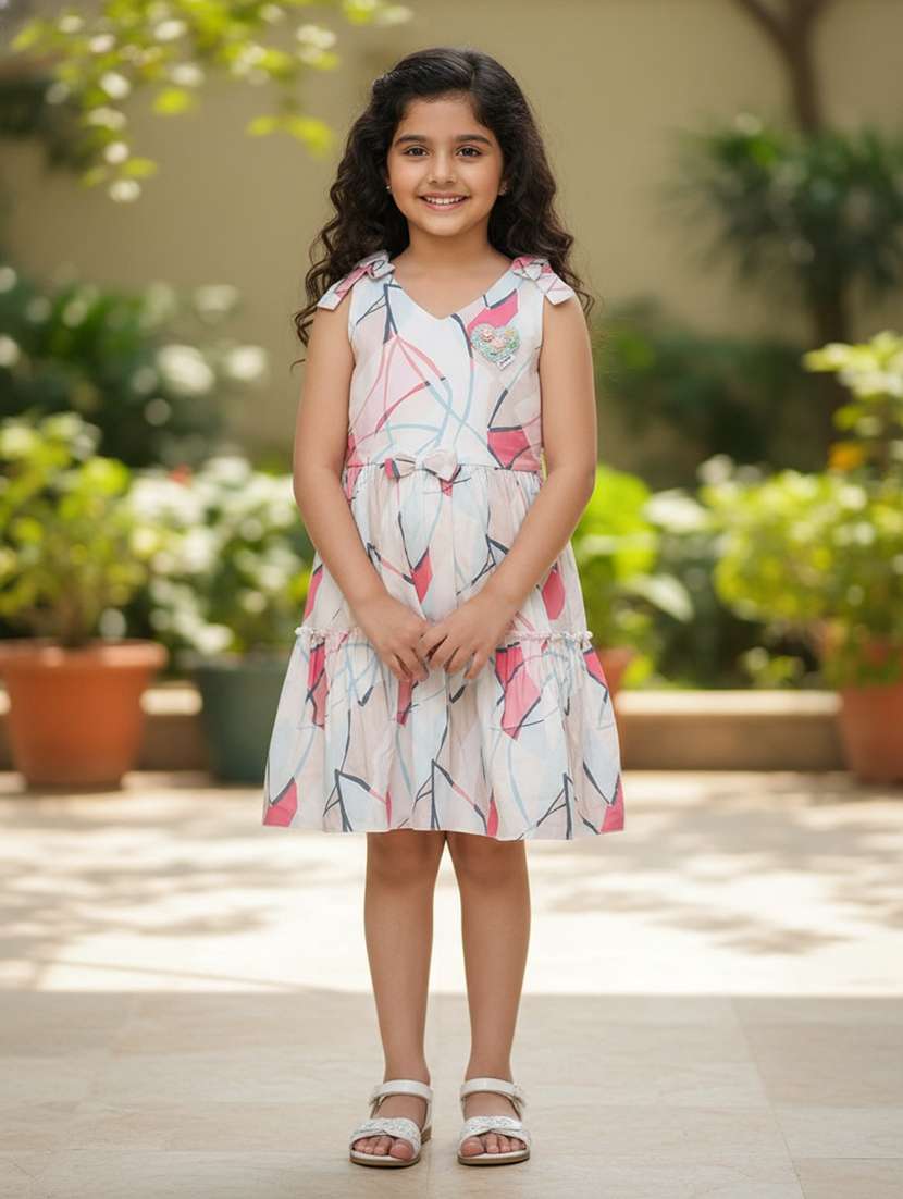 girls printed sleeveless tiered frock