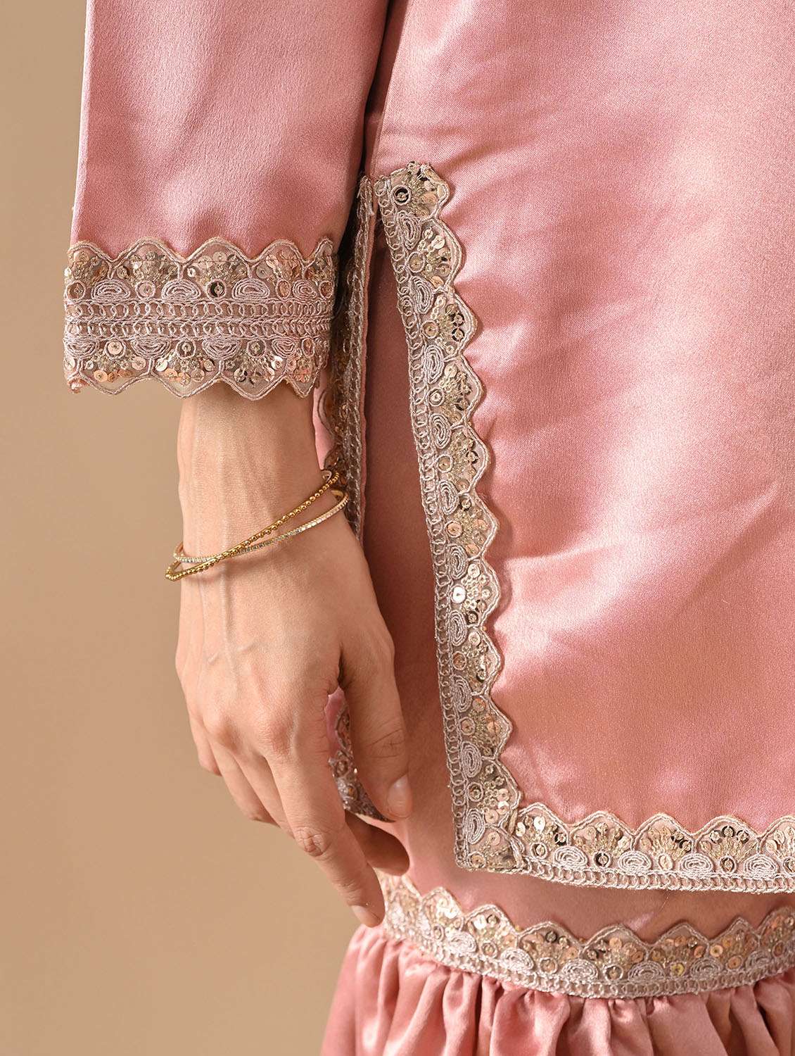 women solid with work long sleeve kurta sharara with dupatta set - 22303175 -  Standard Image - 5