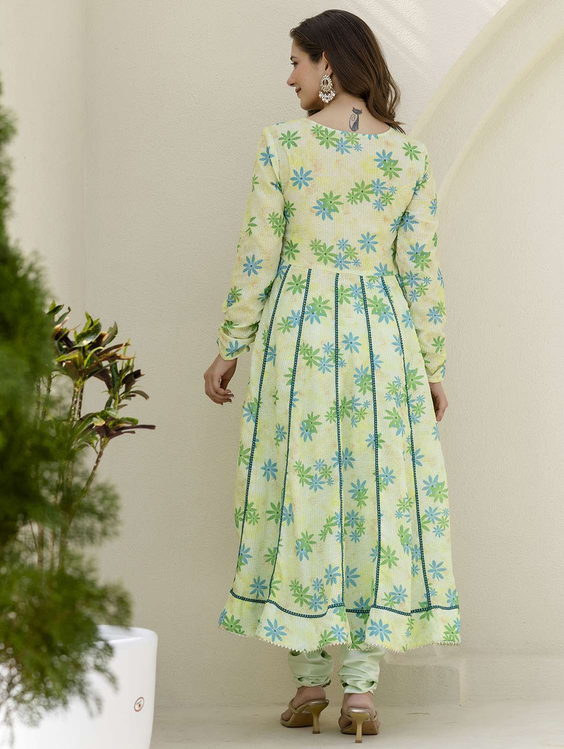women floral long sleeve kurta churidaar with dupatta set - 22303177 -  Standard Image - 3
