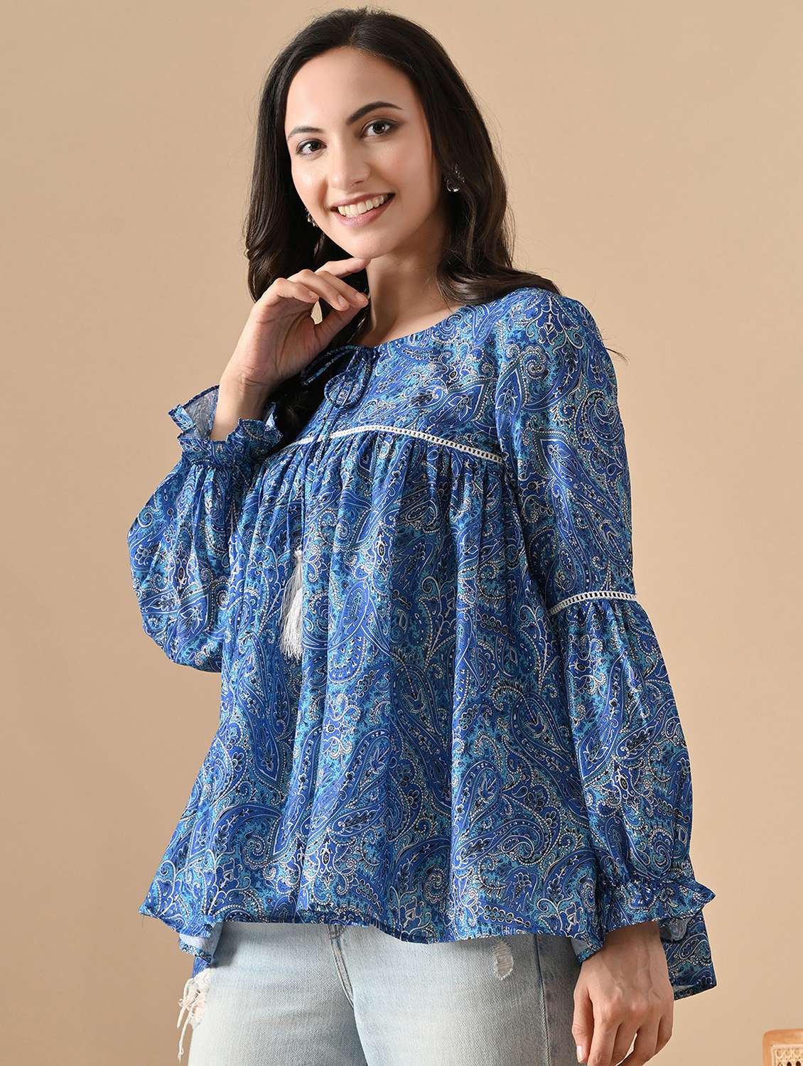 women paisley long sleeve ethnic top