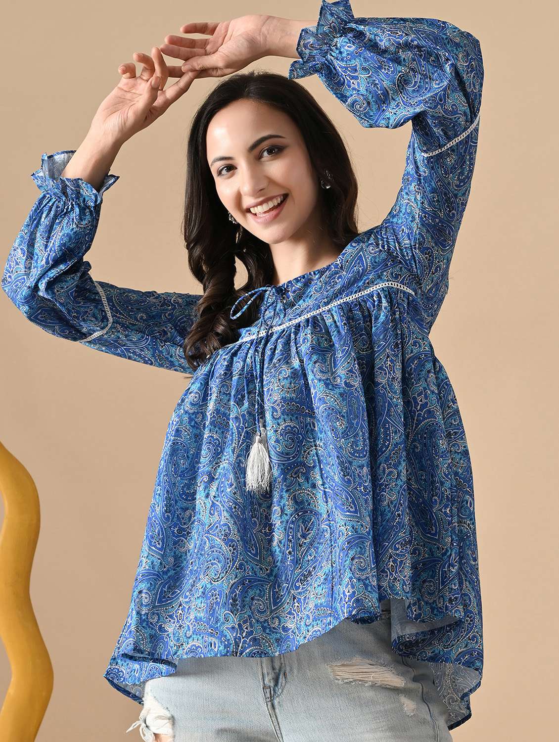 women paisley long sleeve ethnic top - 22303496 -  Standard Image - 3