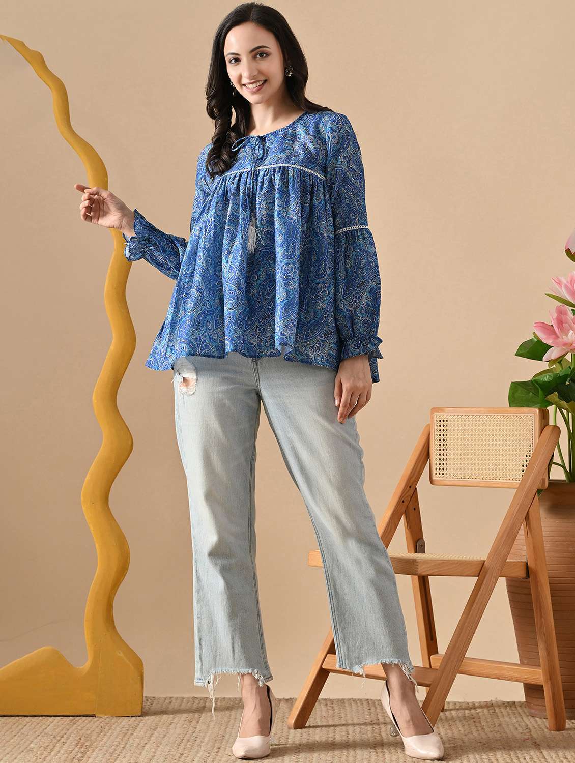 women paisley long sleeve ethnic top - 22303496 -  Standard Image - 5