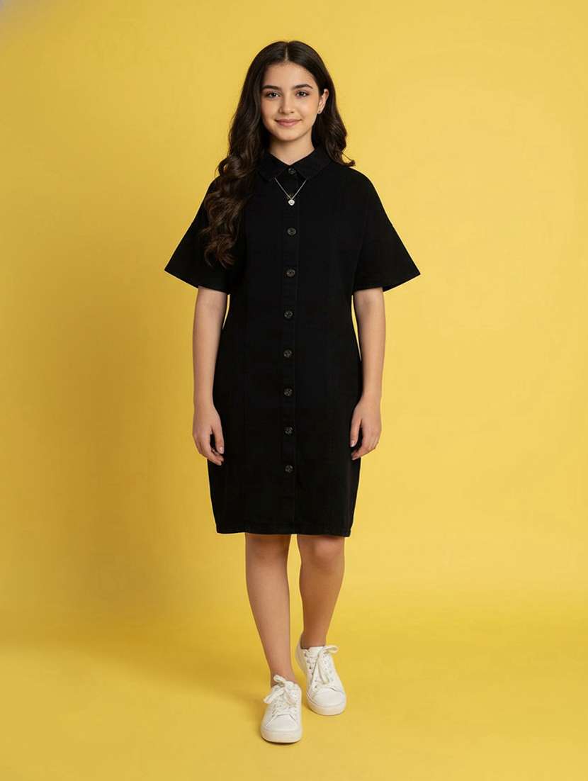 black cotton shirt dress