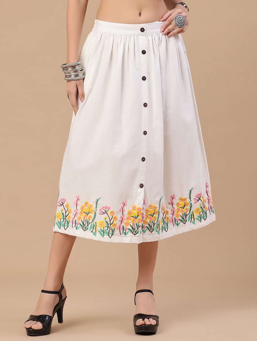 women embroidered mid rise a-line skirt