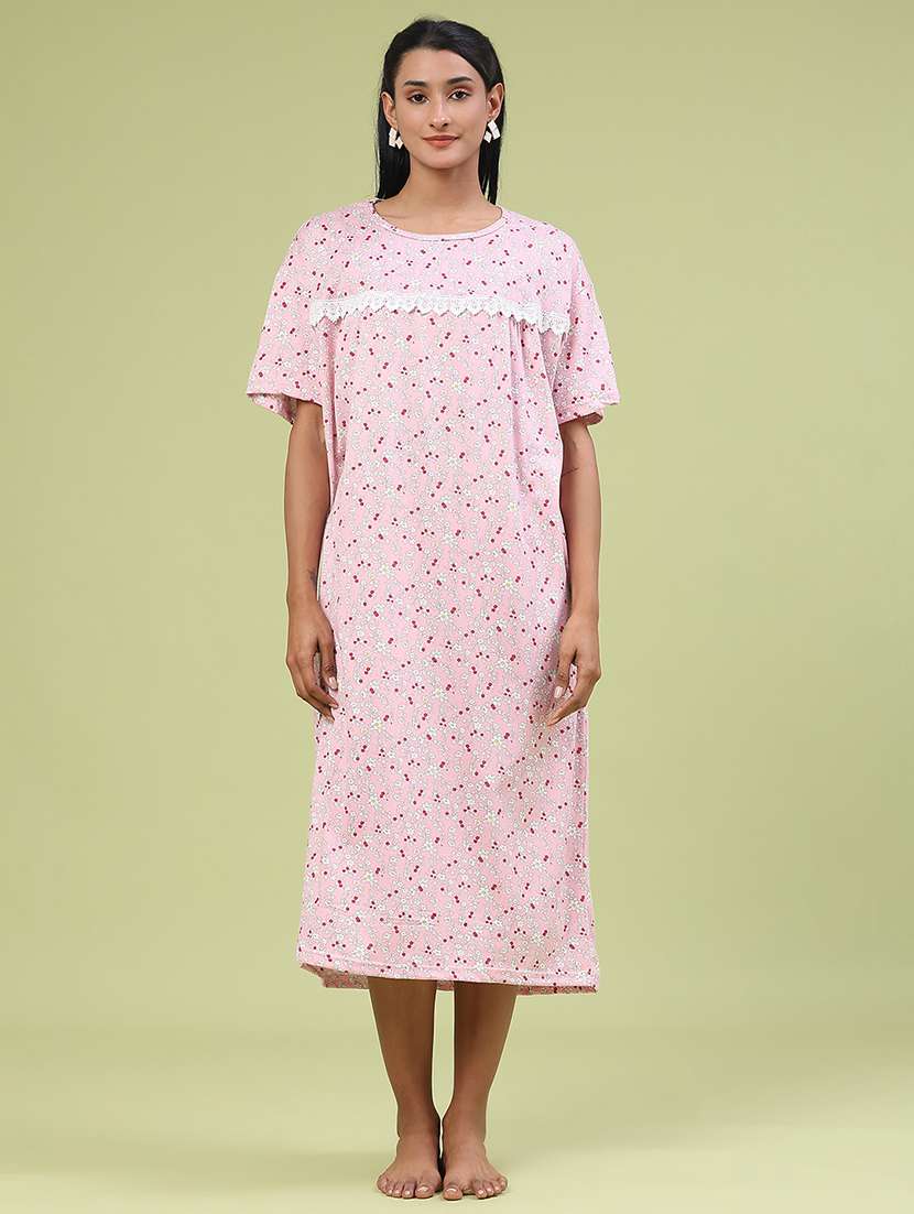 women printed short sleeve nighty
