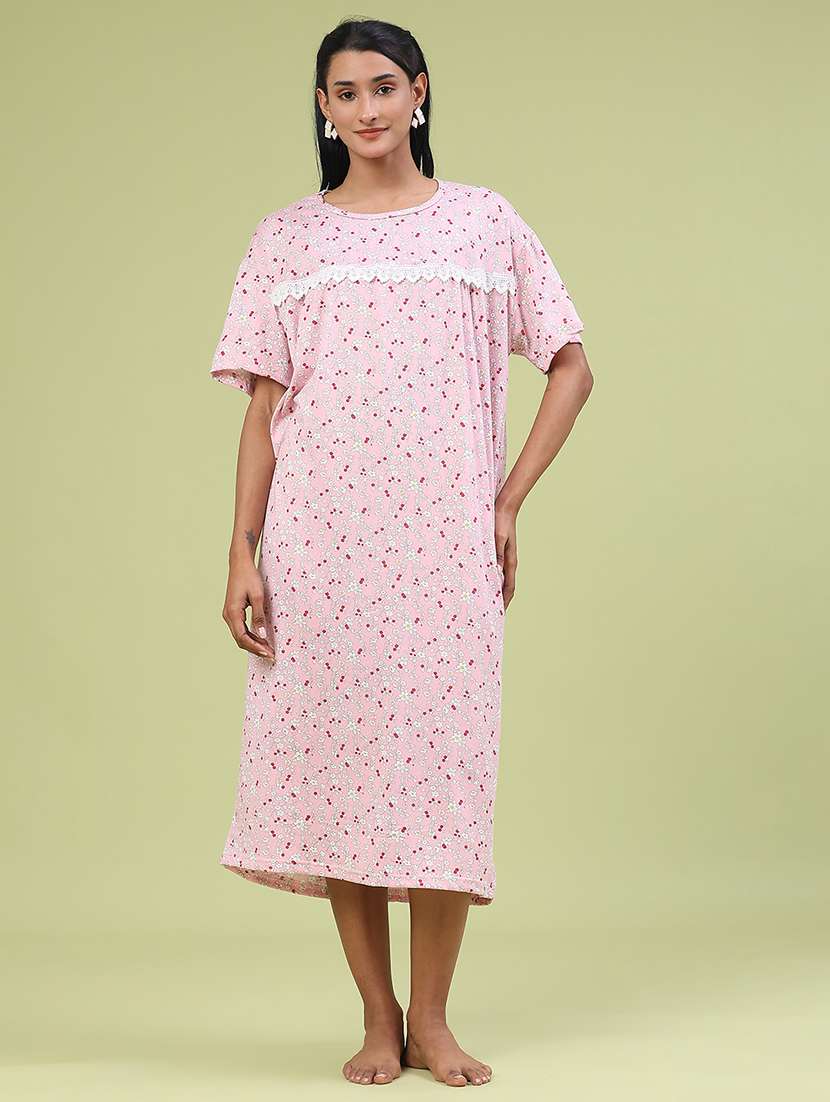women printed short sleeve nighty - 22304118 -  Standard Image - 3