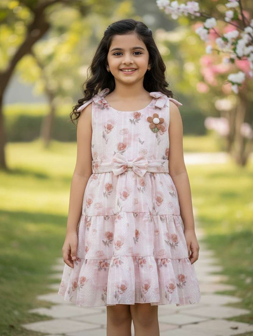 girls floral print sleeveless tiered frock