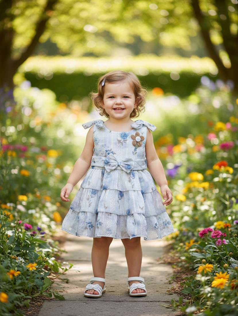 girls printed sleeveless flared frock