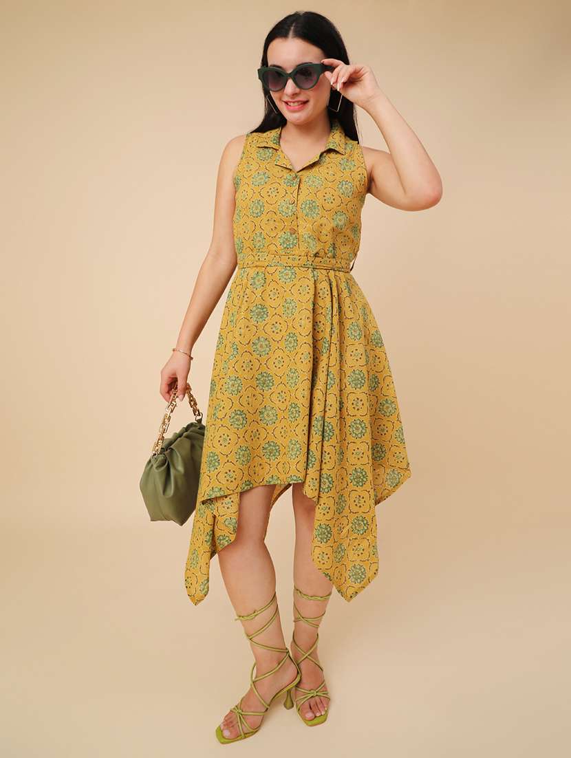 mustard cotton shirt dress