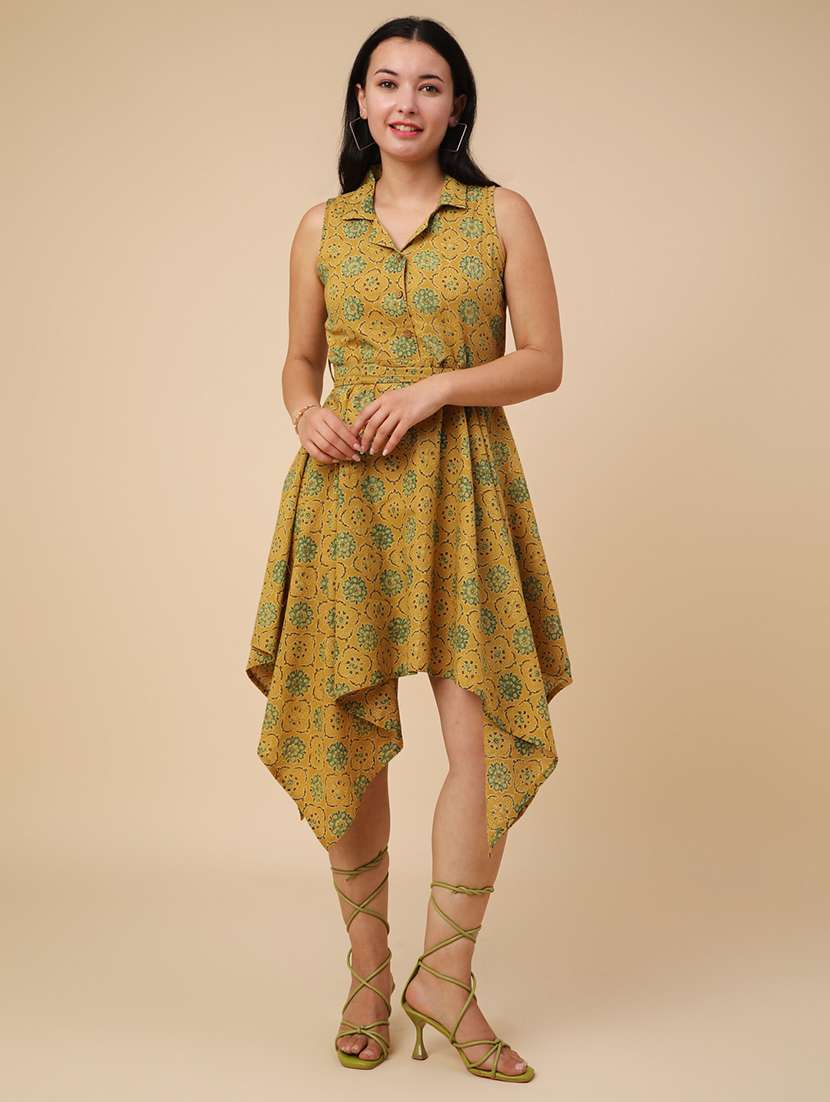 mustard cotton shirt dress