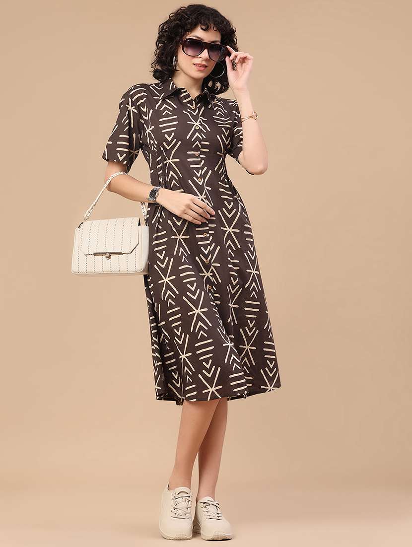 women printed short sleeves a-line dress - 22304216 -  Standard Image - 5