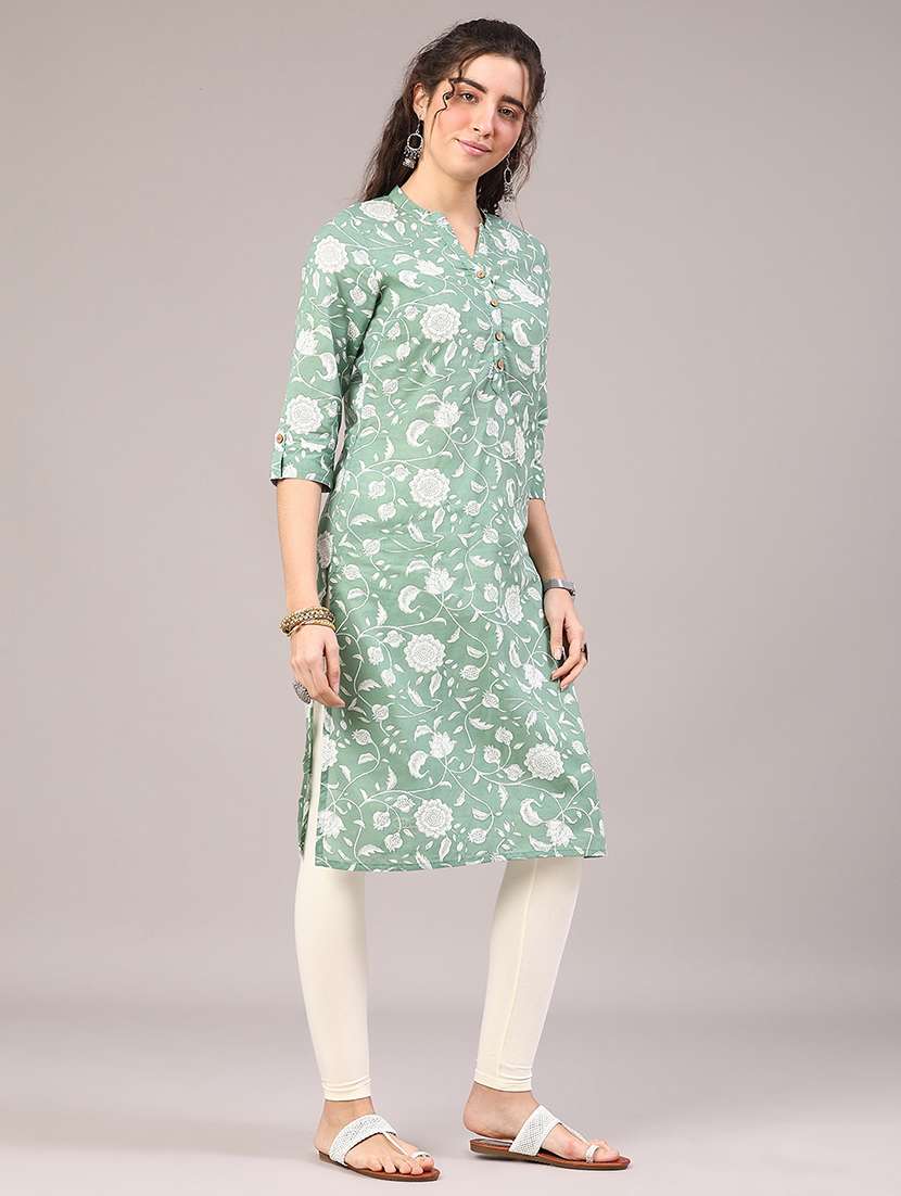 women floral three quarter sleeve straight kurta - 22304273 -  Standard Image - 3