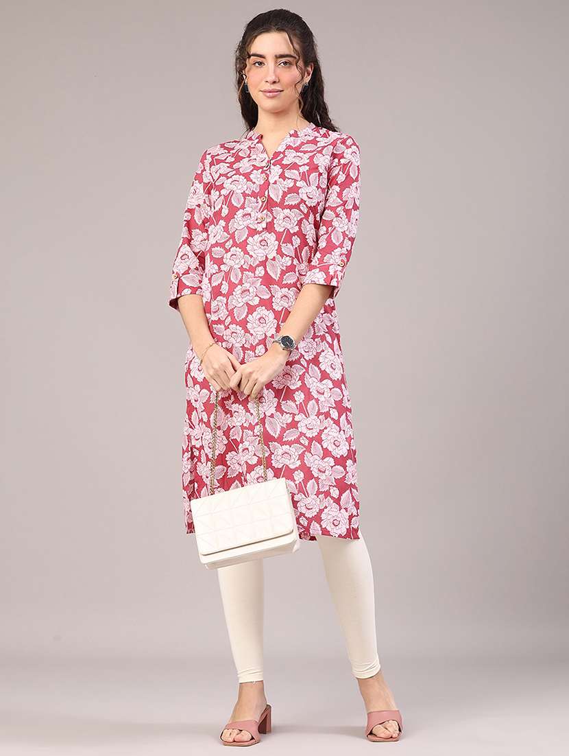 women floral three quarter sleeve straight kurta