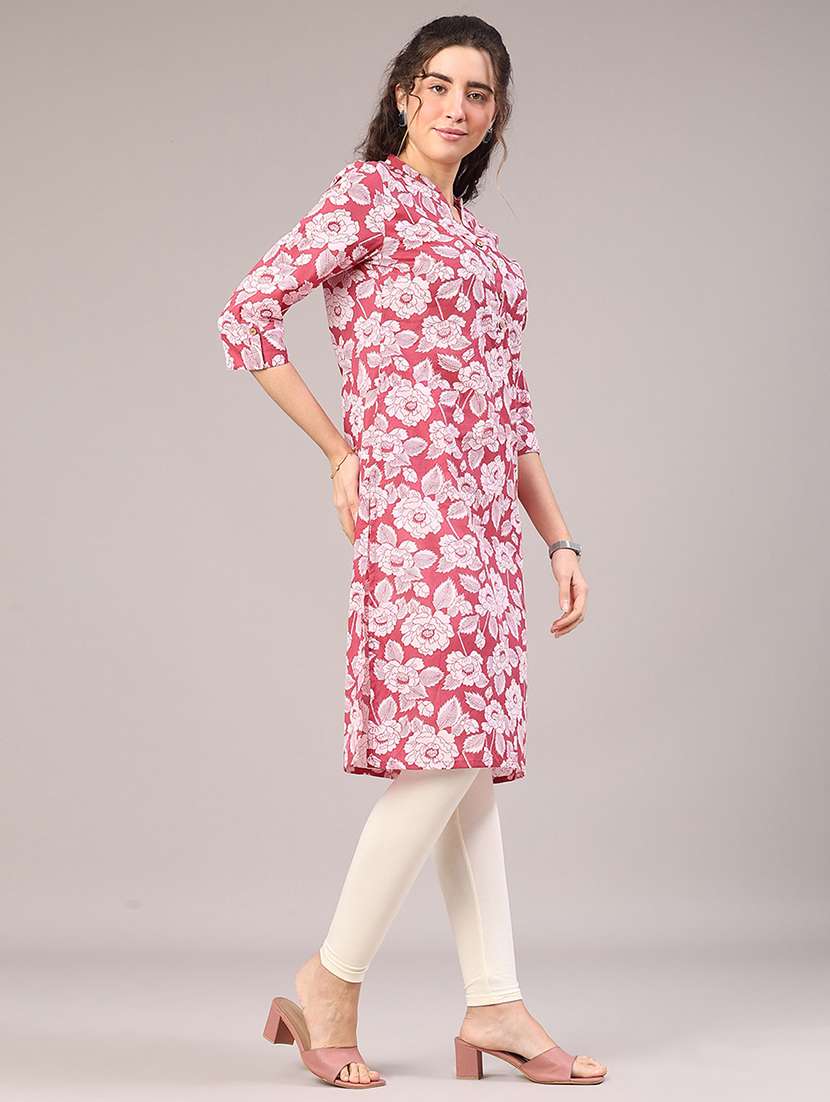 women floral three quarter sleeve straight kurta - 22304274 -  Standard Image - 3