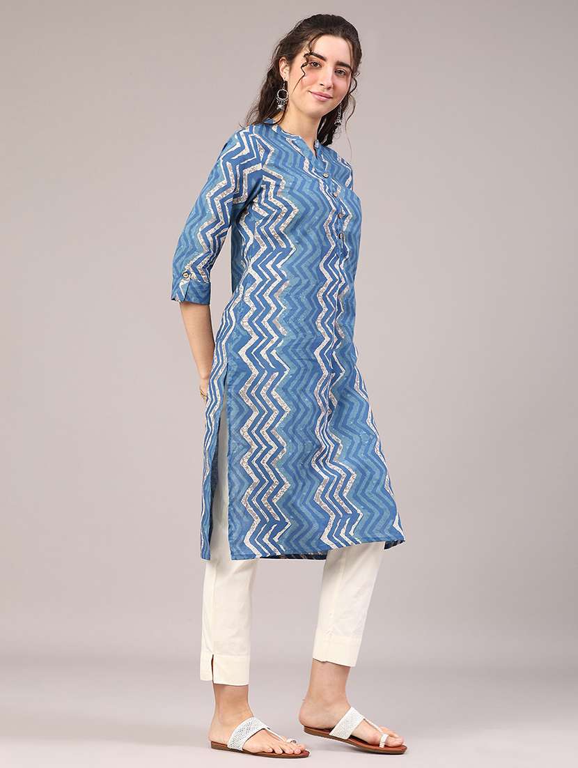 women printed three quarter sleeve straight kurta - 22304275 -  Standard Image - 3