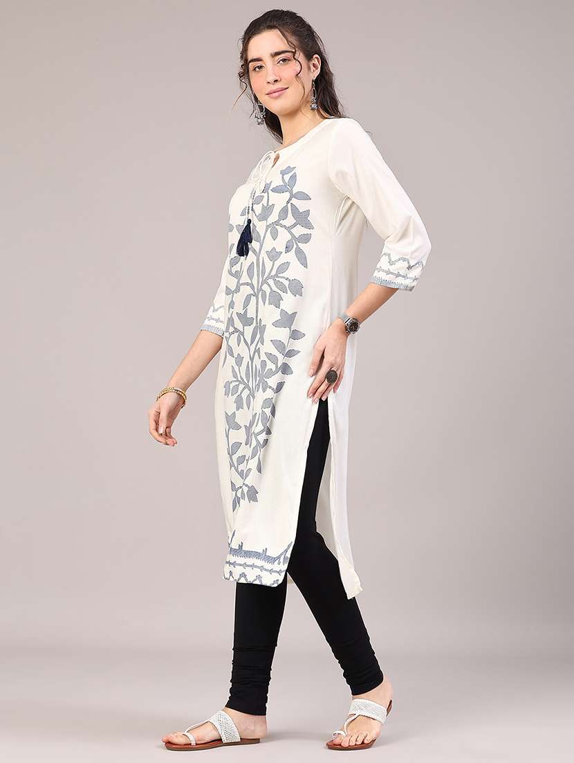 women printed three quarter sleeve straight kurta - 22304276 -  Standard Image - 3