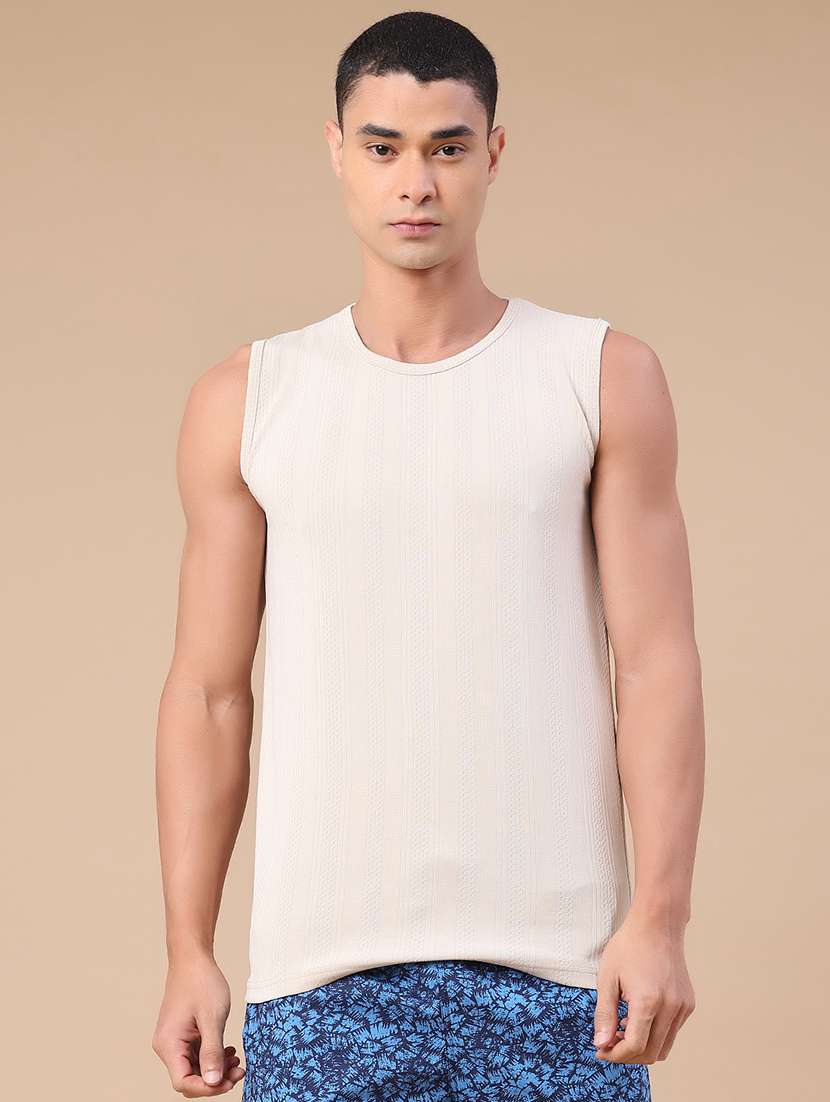 men self design sleeveless slim fit t-shirt 