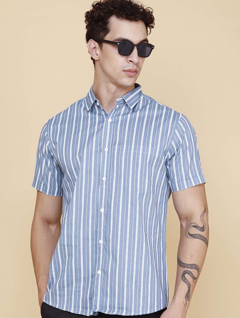 men printed short sleeves casual shirt