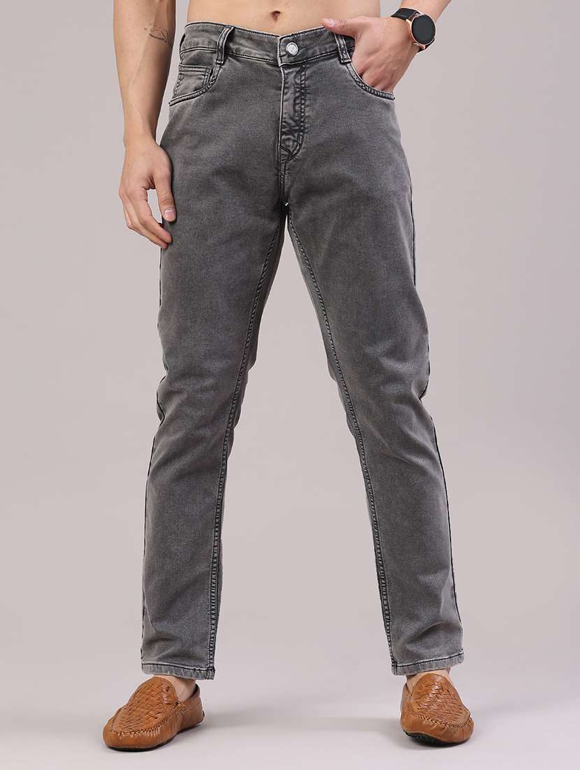 men plain mid rise full length jeans