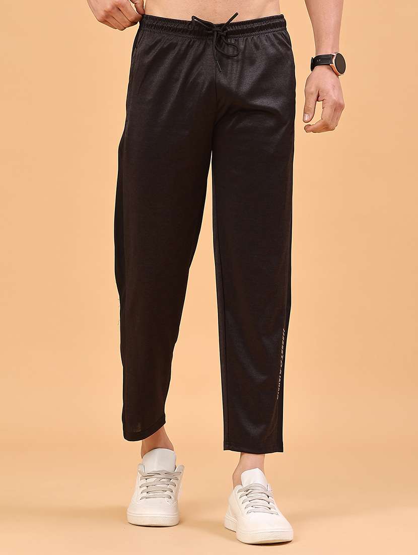 black polyester  full length track pant