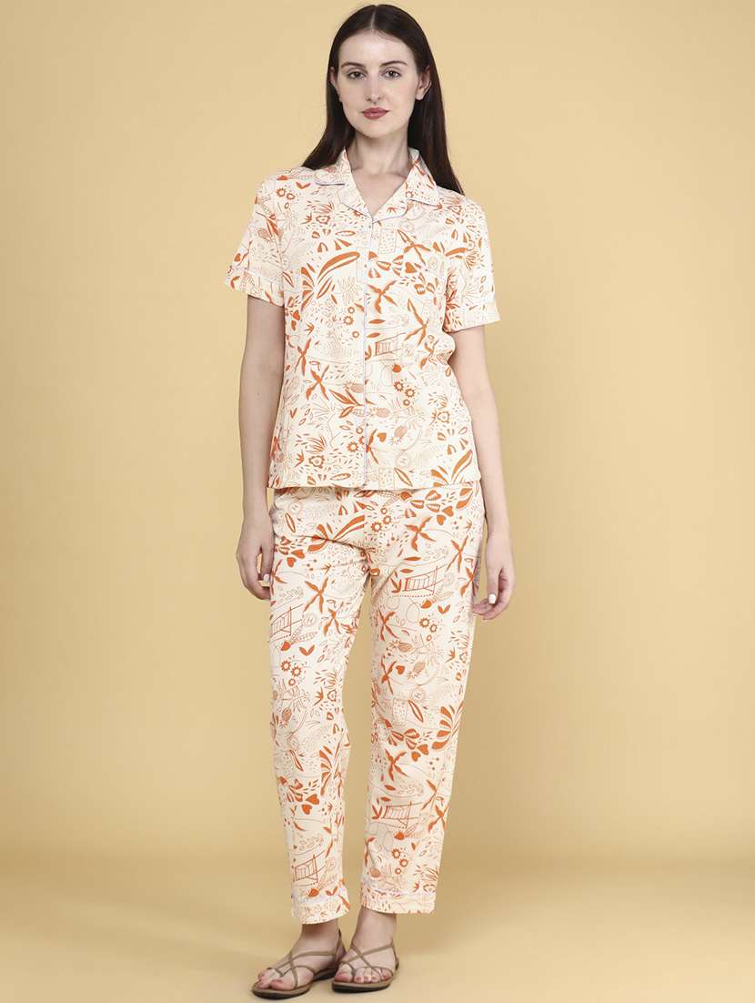 orange polyester pyjama set nightwear