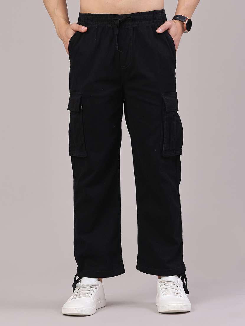 men solid mid rise regular fit cargo 