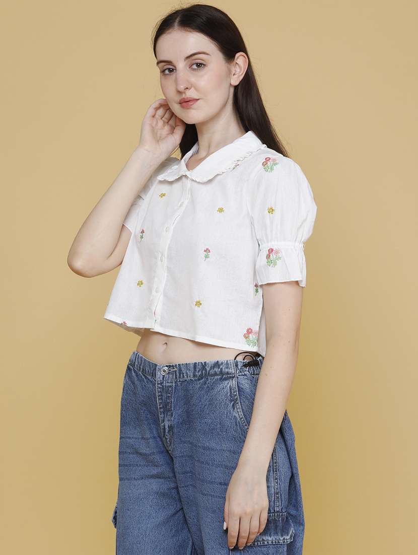 women embroidered short sleeves crop top - 22304736 -  Standard Image - 3