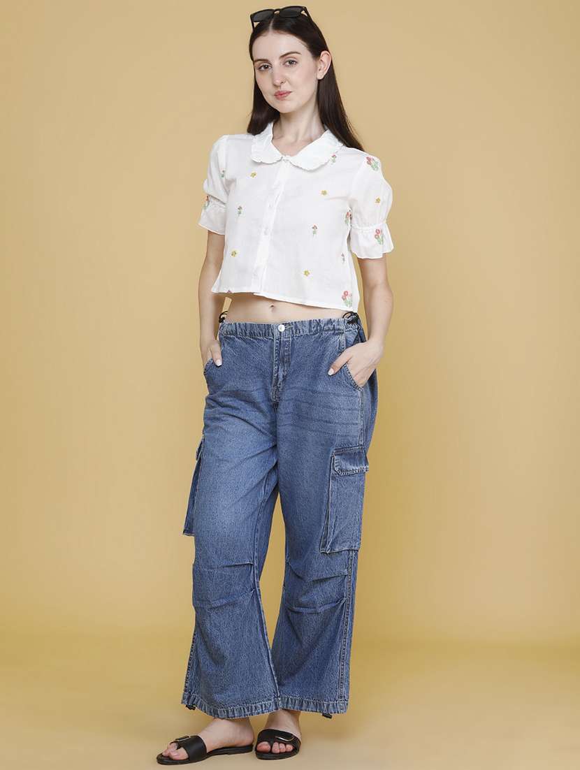 women embroidered short sleeves crop top - 22304736 -  Standard Image - 5