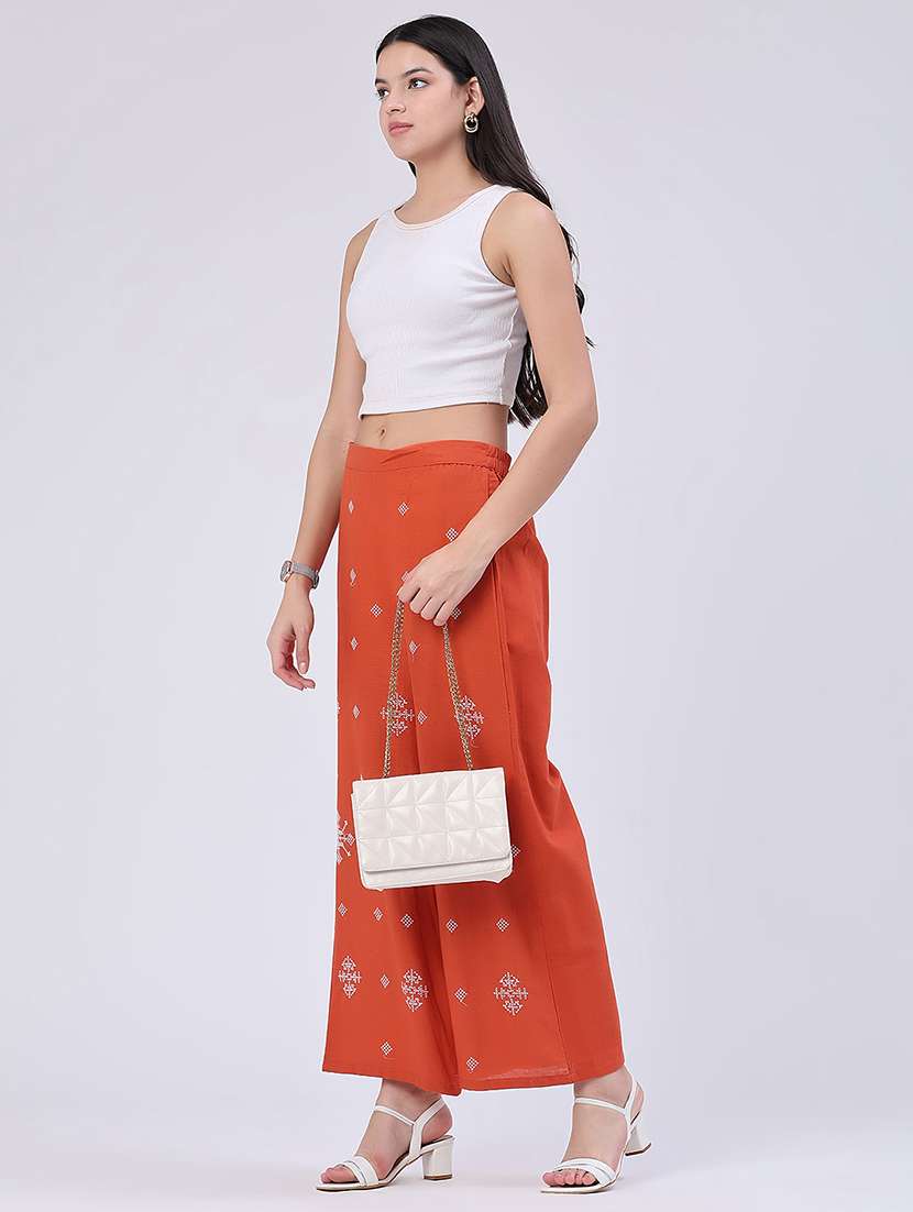 women embroidered mid rise wide leg trouser - 22304746 -  Standard Image - 5