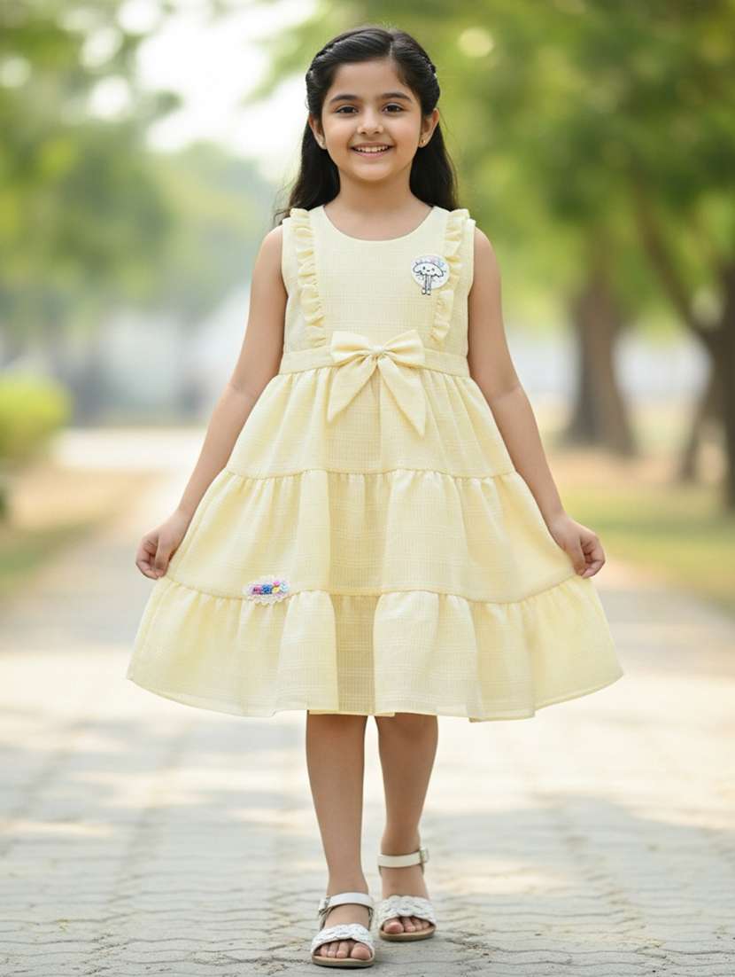 girls self designed sleeveless flared frock
