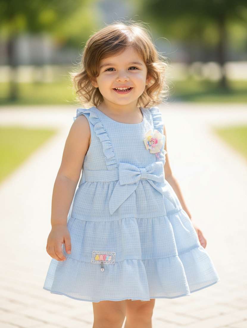 girls self designed sleeveless flared frock