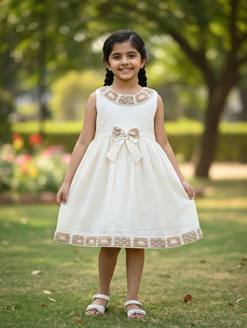 girls self designed sleeveless flared frock