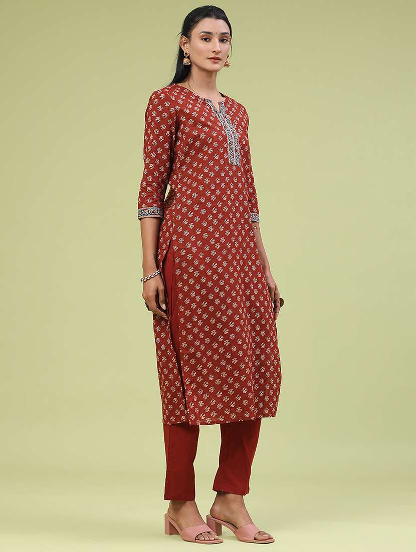 women printed three quarter sleeve kurta pant with dupatta set - 22304779 -  Standard Image - 3