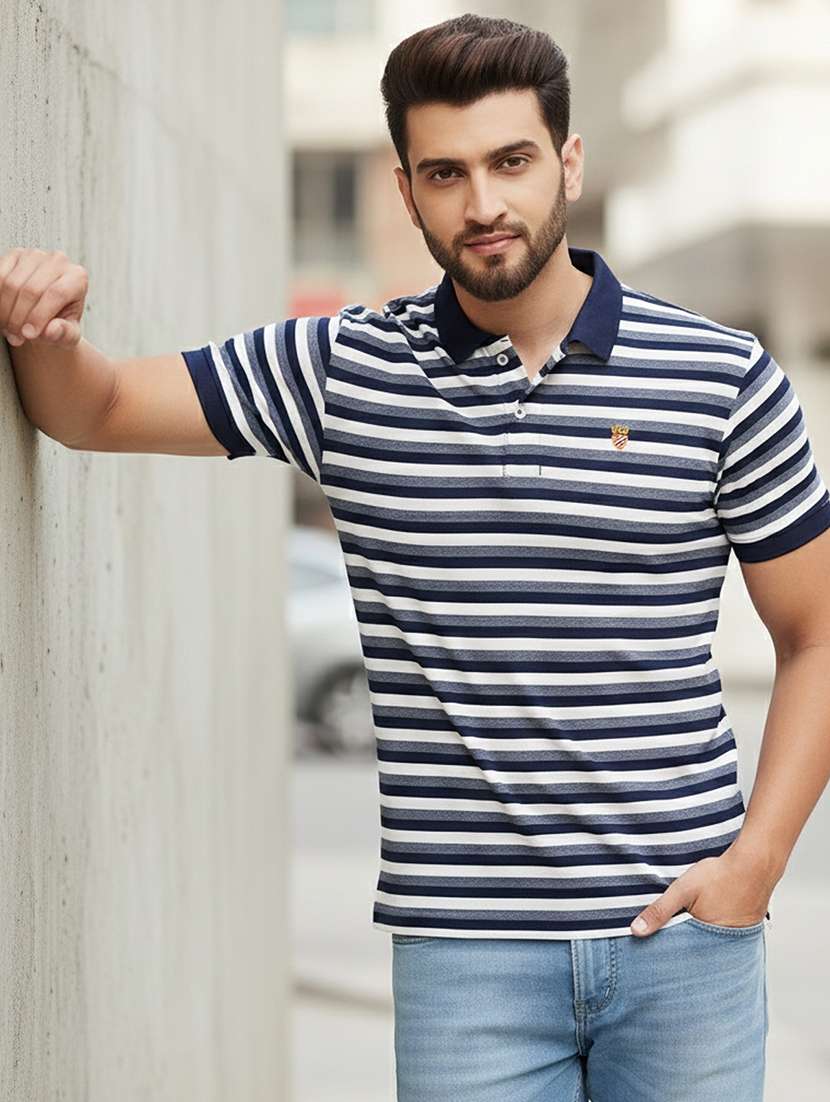 men striped short sleeve regular fit polo t-shirt