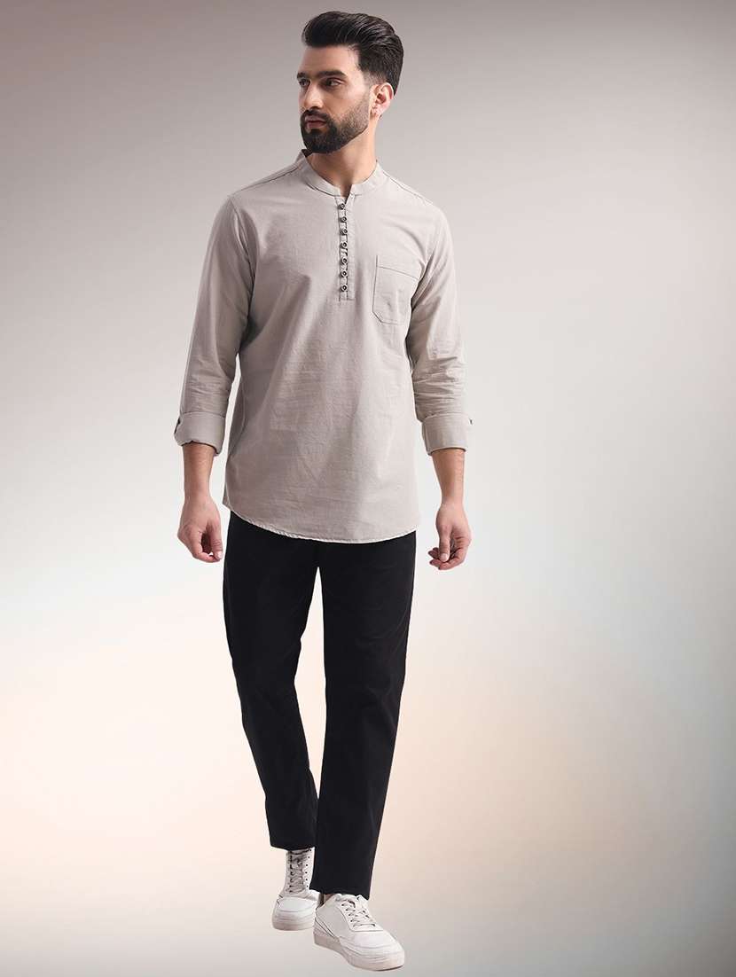 men solid mandarin neck short kurta - 22305073 -  Standard Image - 3