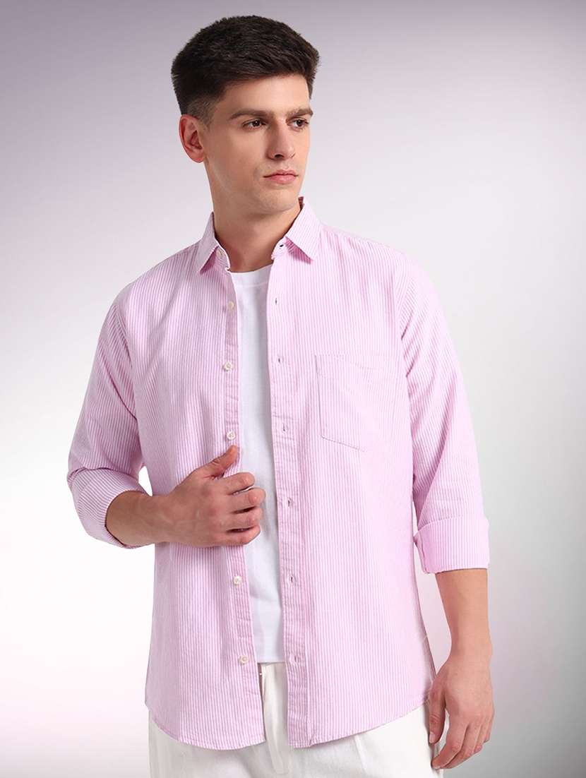 men striped long sleeve regular fit casual shirt