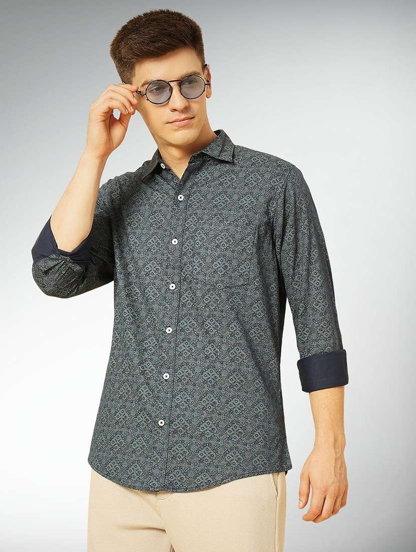 men printed long sleeve regular fit casual shirt