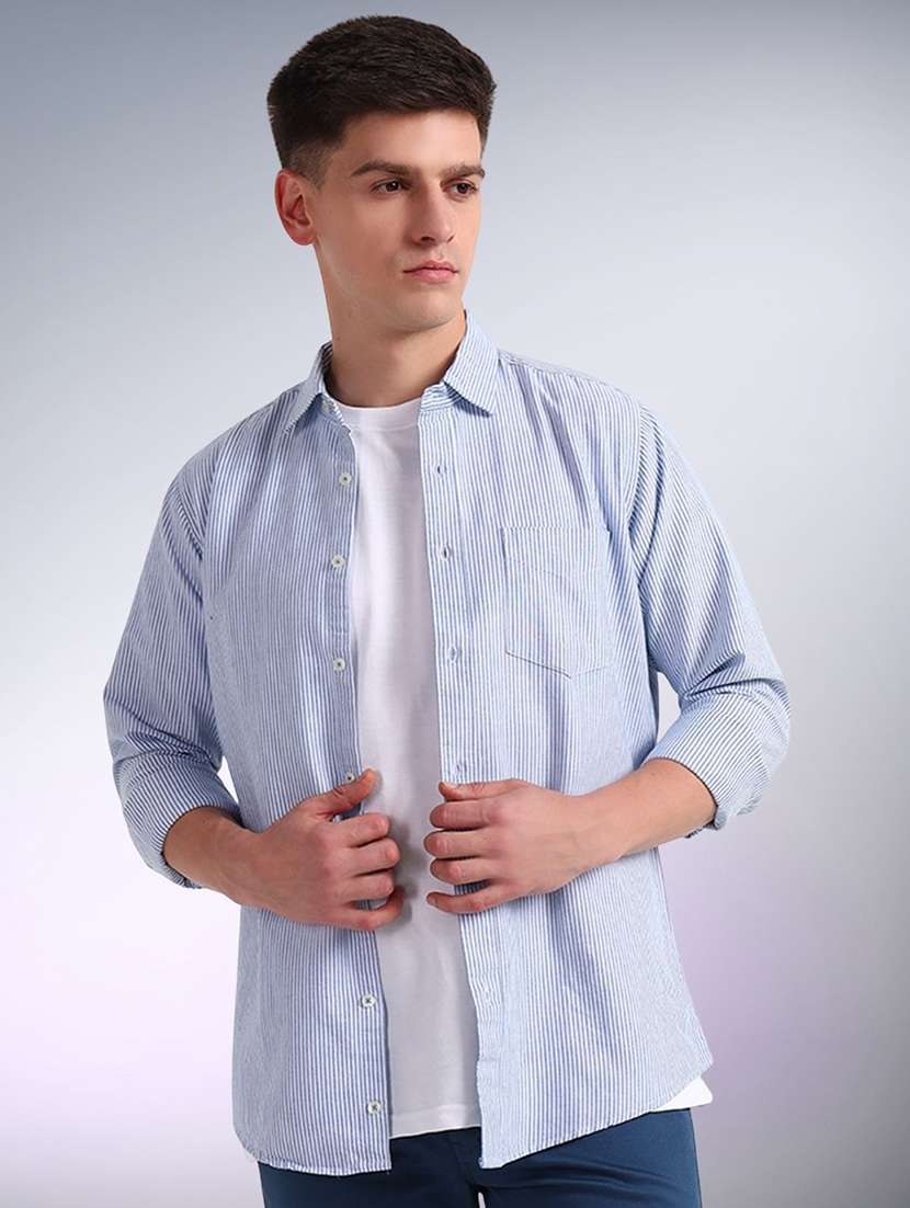 men striped long sleeve regular fit casual shirt