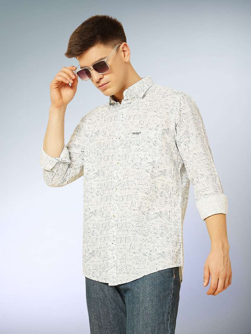 men printed long sleeve regular fit casual shirt
