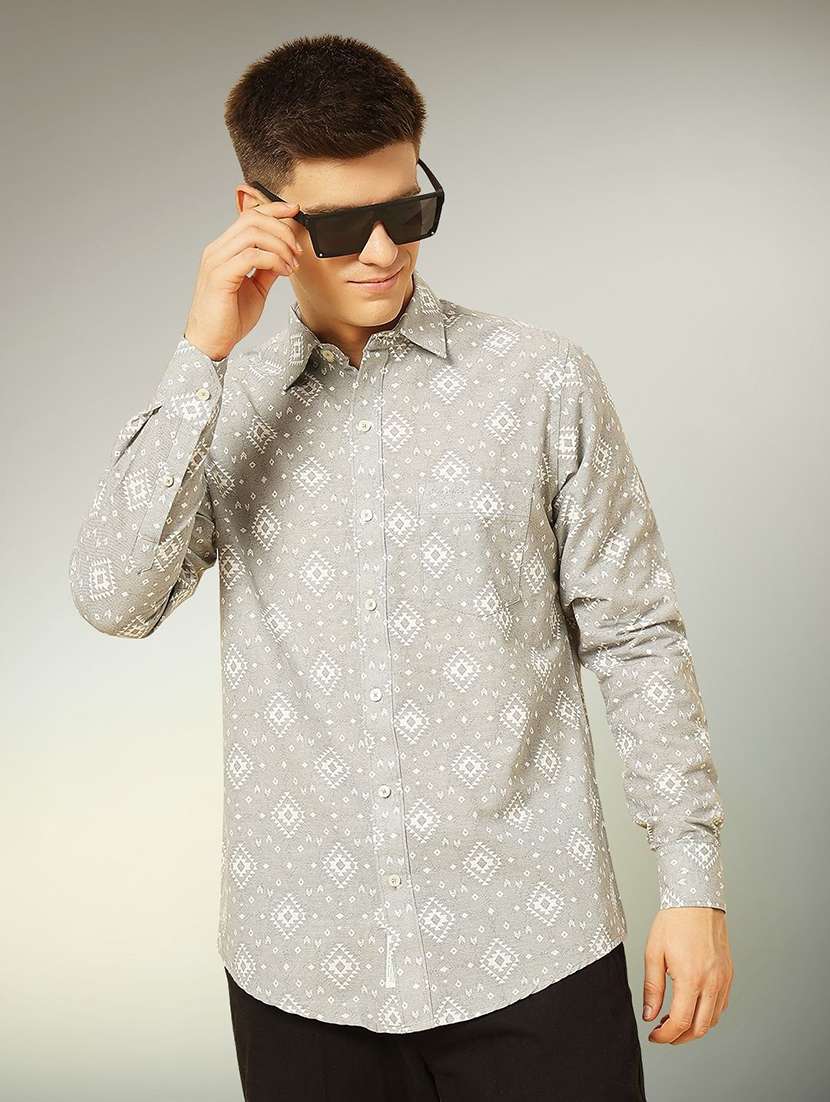 men printed long sleeve regular fit casual shirt