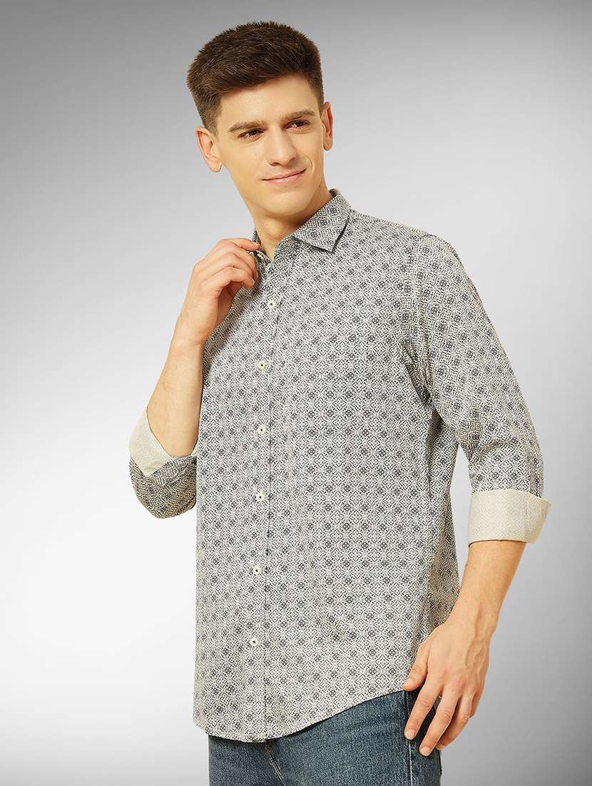 men printed long sleeve regular fit casual shirt