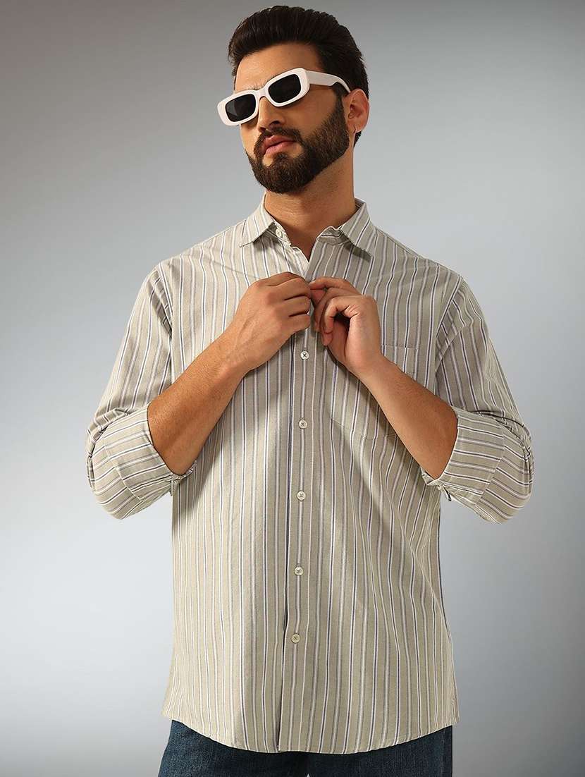 men striped long sleeve regular fit casual shirt