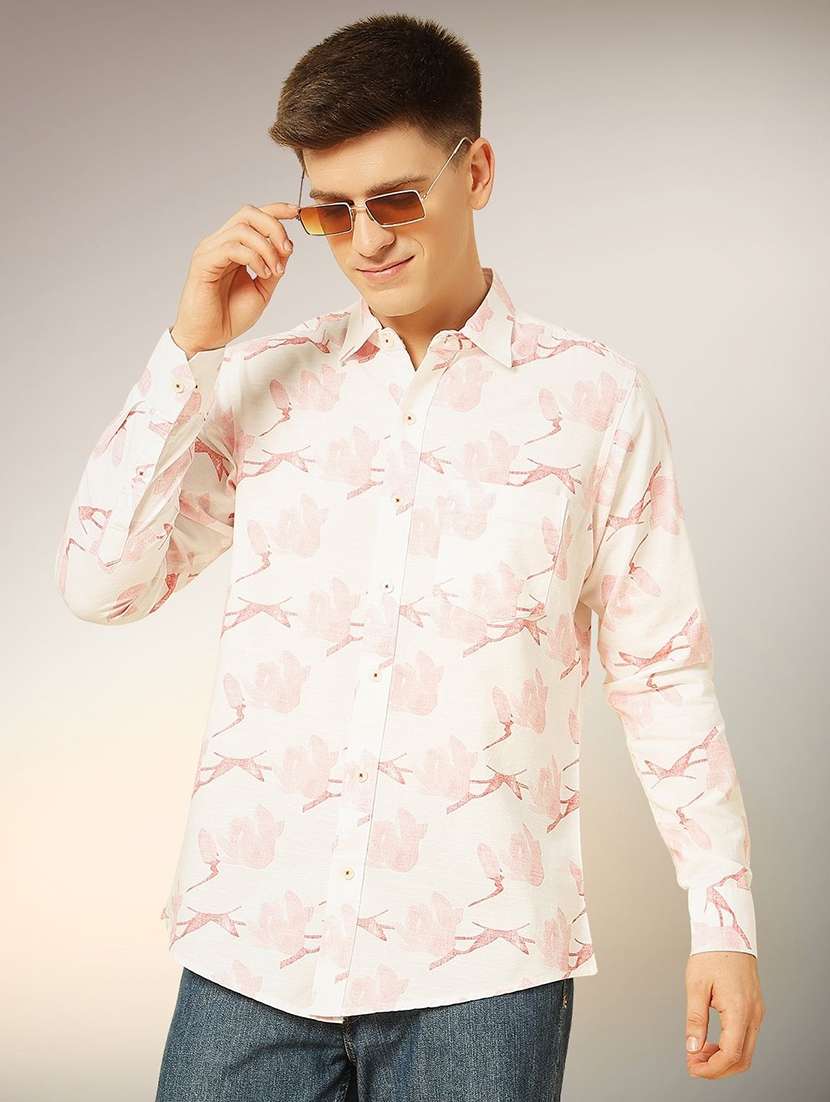 men printed long sleeve regular fit casual shirt