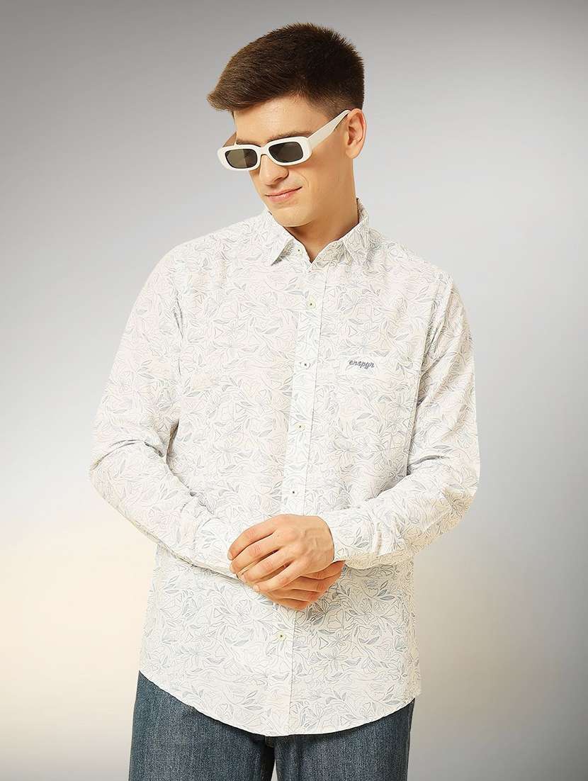 men printed long sleeve regular fit casual shirt