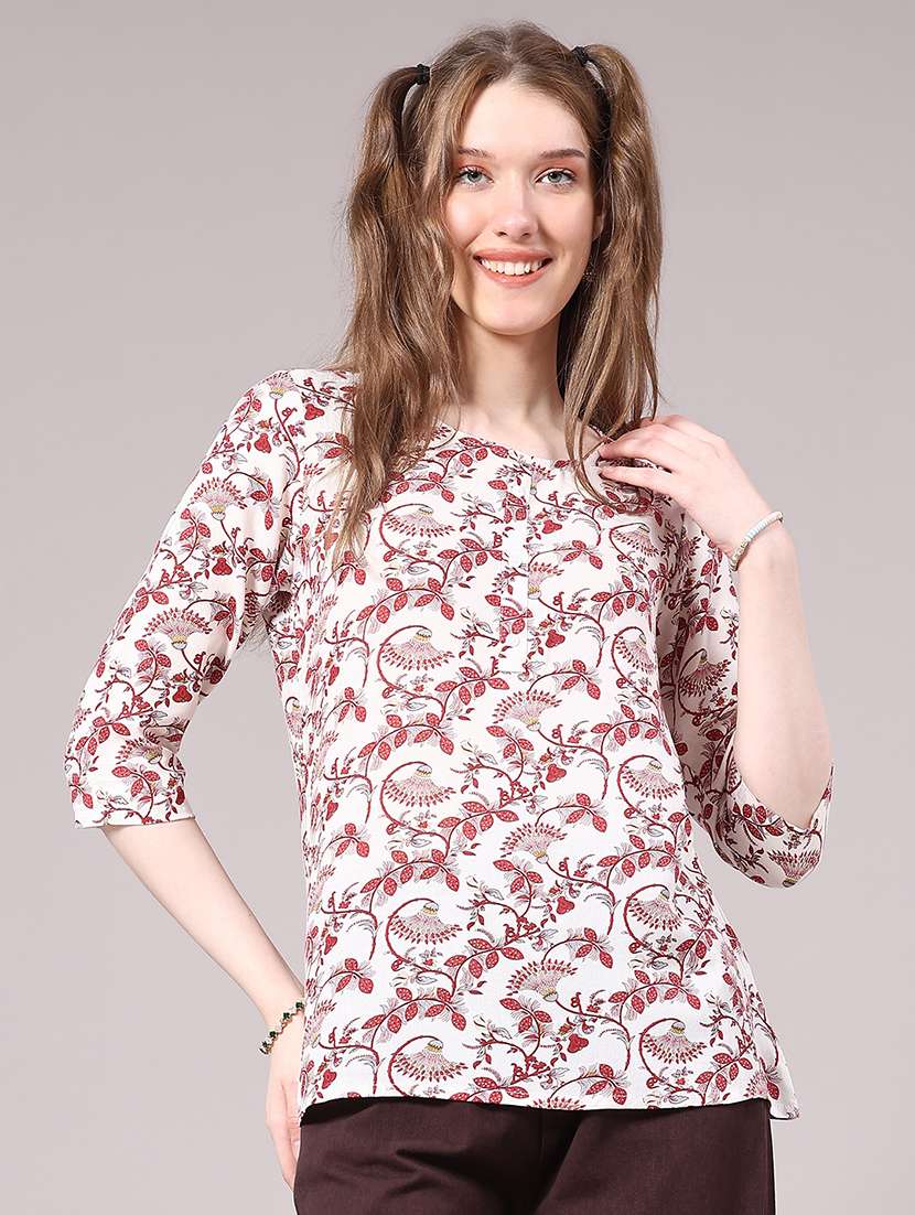 women floral three quarter sleeve straight kurti