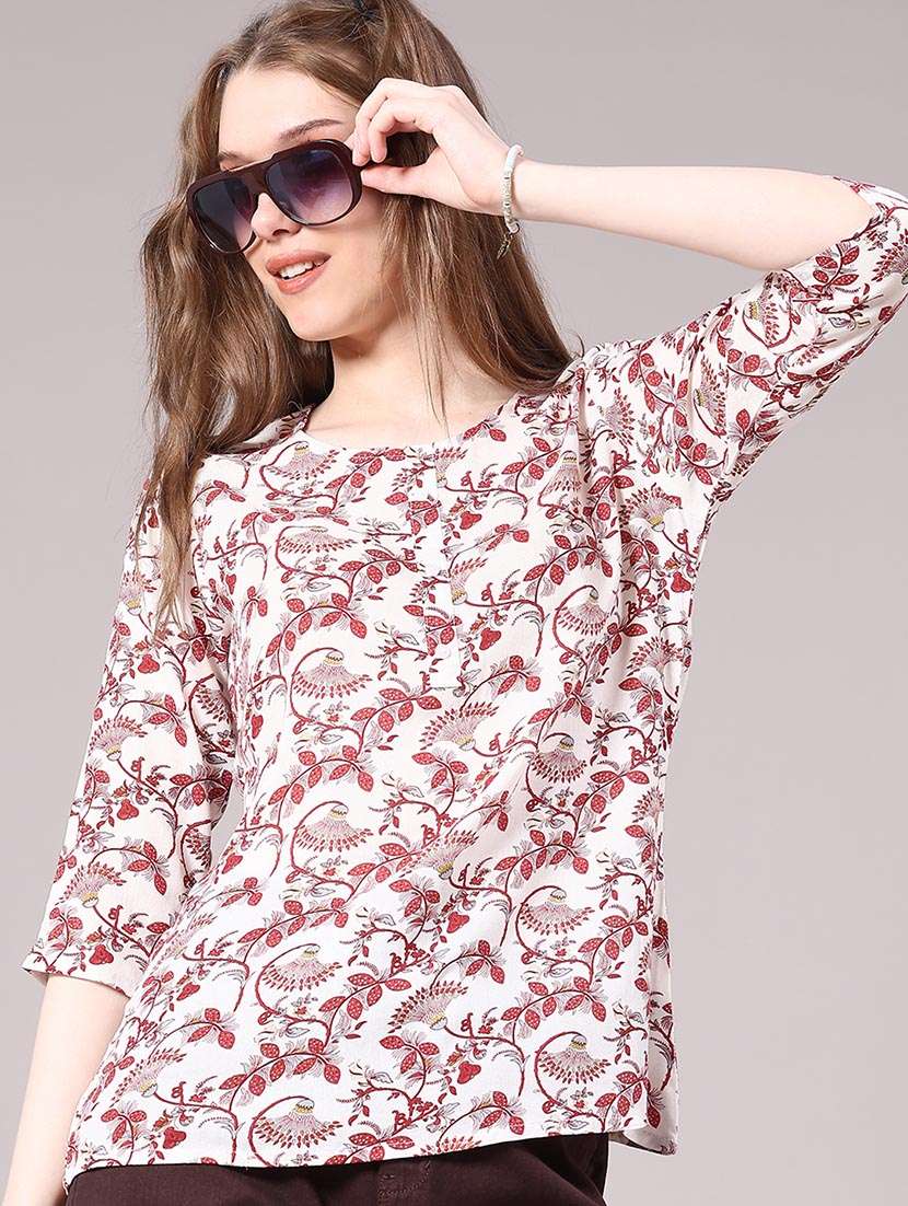 women floral three quarter sleeve straight kurti