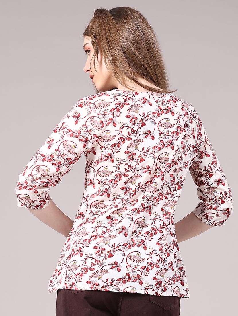 women floral three quarter sleeve straight kurti - 22305217 -  Standard Image - 3