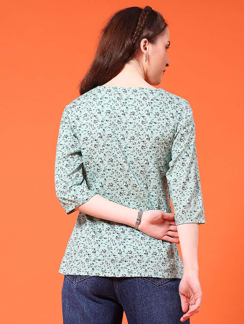 women floral three quarter sleeve straight kurti - 22305218 -  Standard Image - 3