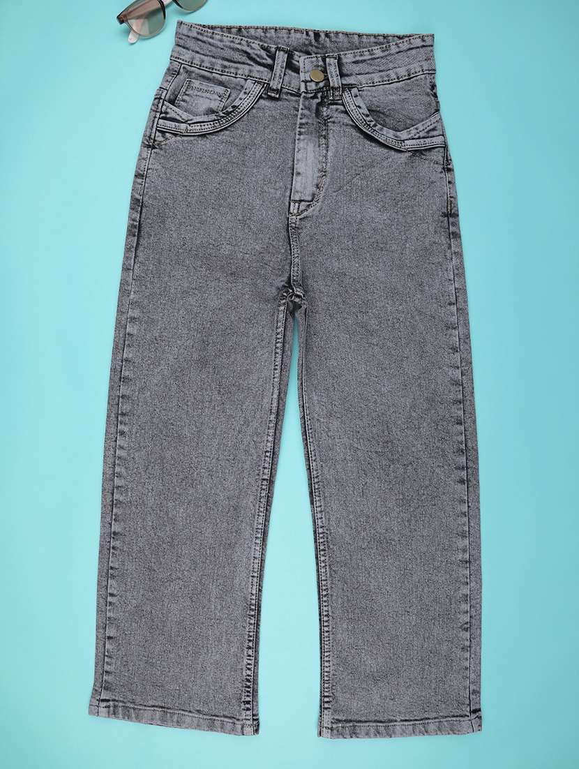 girls solid mid rise straight jeans